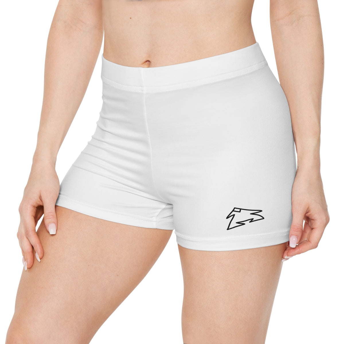 White Women's Athletic Shorts with Minimalist Arrow Logo
